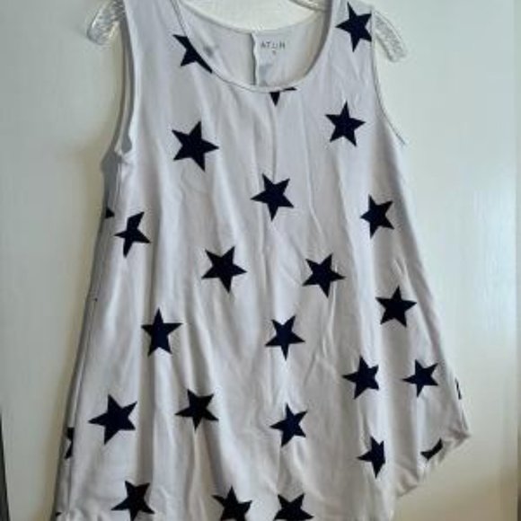 White Swing Top with Navy Blue Stars, Size Small, Never Worn - Picture 3 of 4